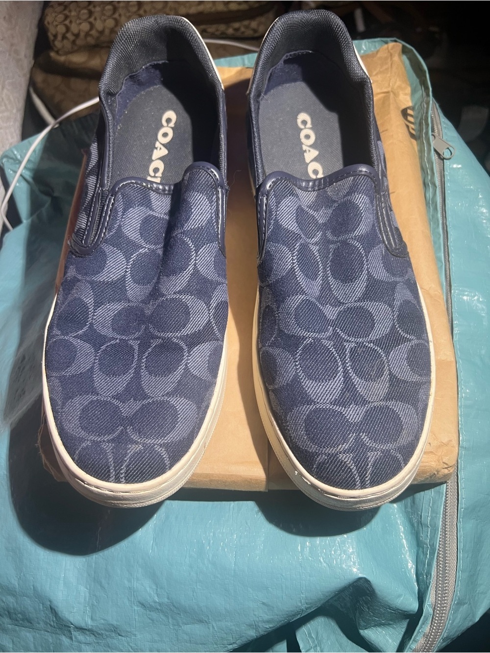 Coach denim women Navy Signature Slip-On Loafers